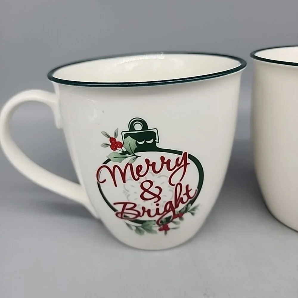 Pfaltzgraff Winterberry Large Mugs Merry & Bright Tis The Season Set 2 Christmas